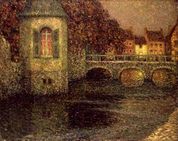 Natt i Normandie (olje på lerret) av Henri Eugene Augustin Le Sidaner