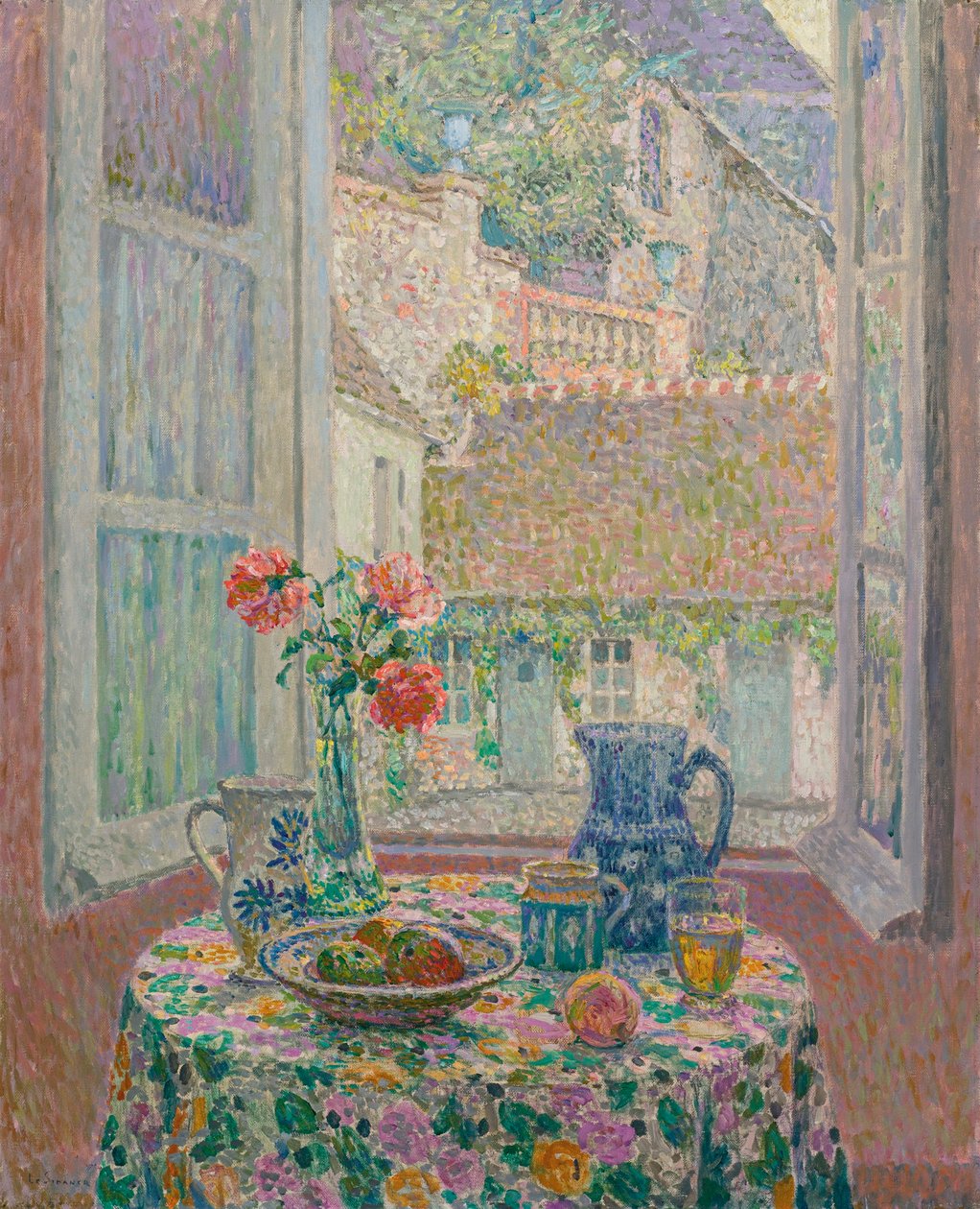 Bord med utsikt over gårdsplassen - Maleri av Henri Le Sidaner (1862-1939) av Henri Eugene Augustin Le Sidaner