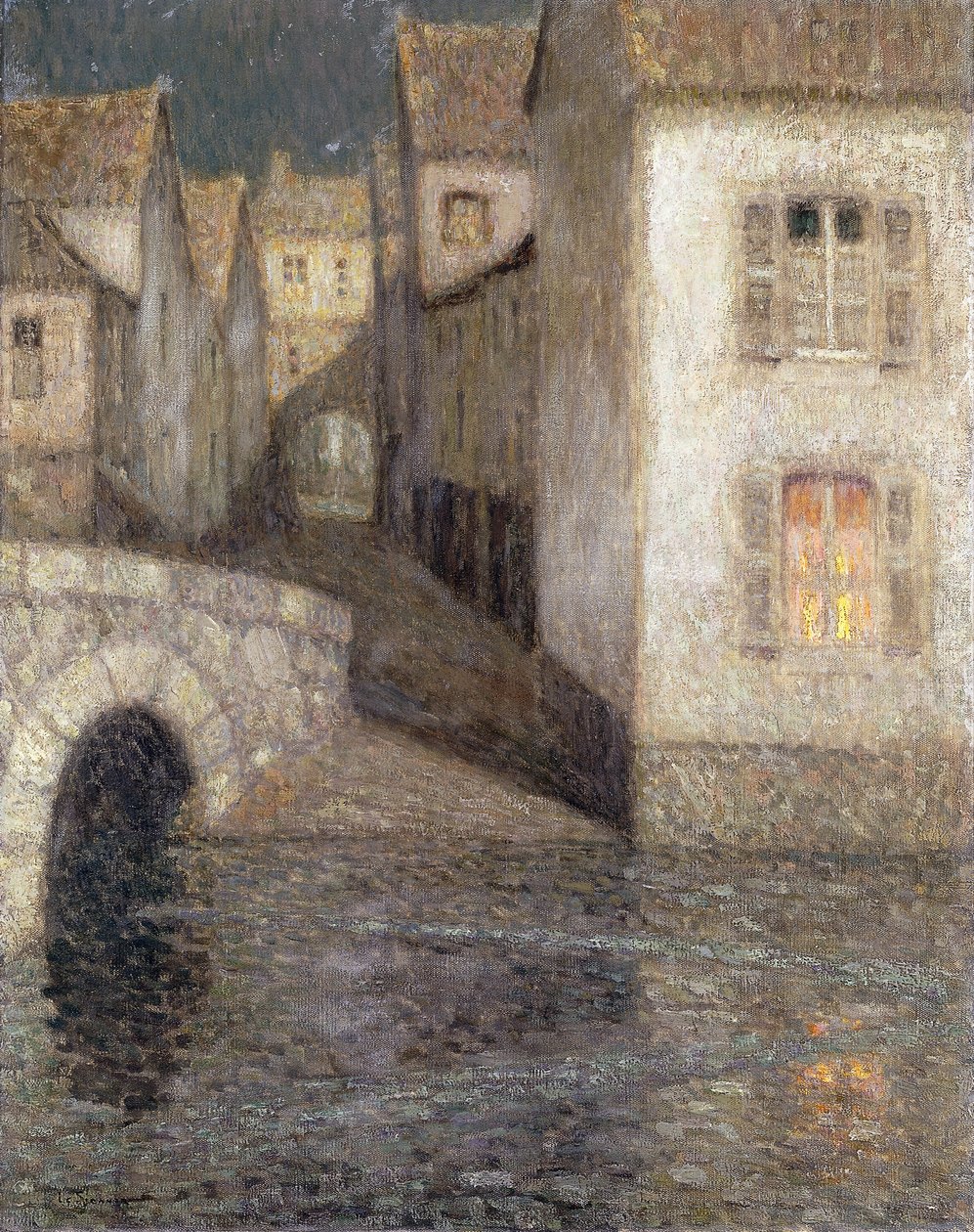 Huset ved elven, Chartres; Les Masons sur la Riviere, Chartres av Henri Eugene Augustin Le Sidaner