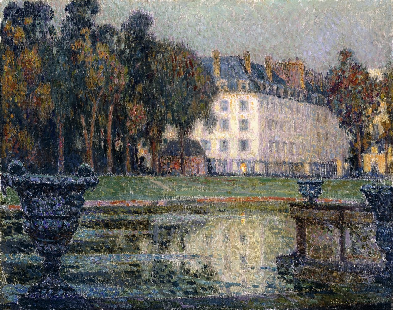 Neptunfontenen i skumring av Henri Eugene Augustin Le Sidaner