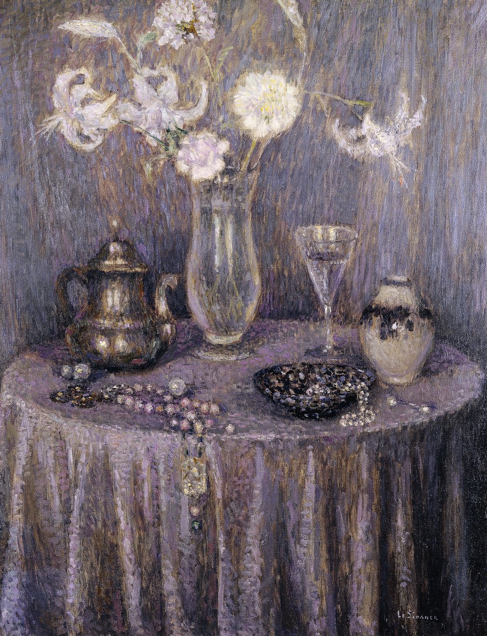 Bordet, Grå harmoni; La Table, Harmonie Grise av Henri Eugene Augustin Le Sidaner