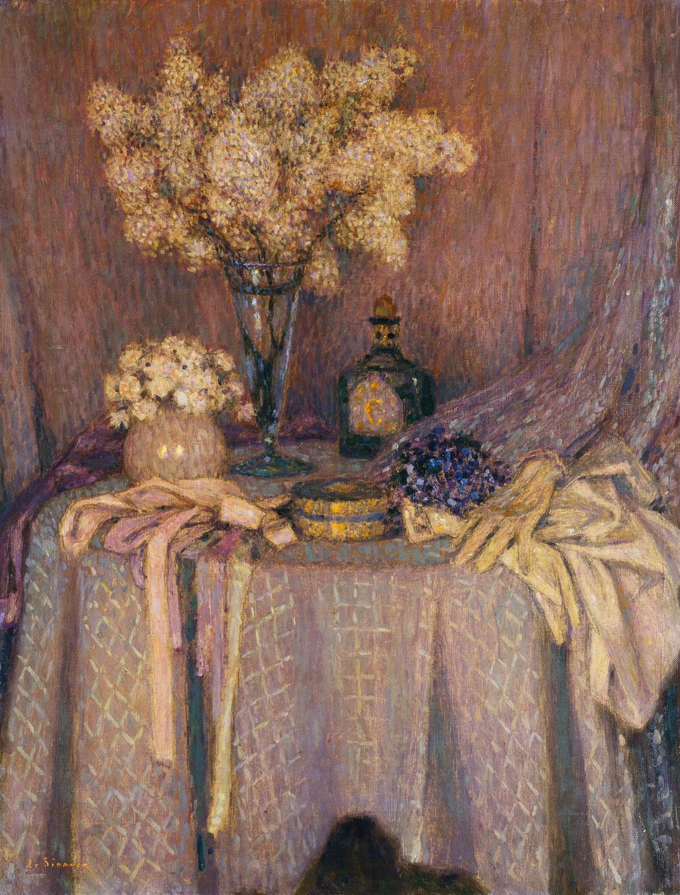 Bordet, lilla harmoni; La Table, Harmonie Mauve av Henri Eugene Augustin Le Sidaner