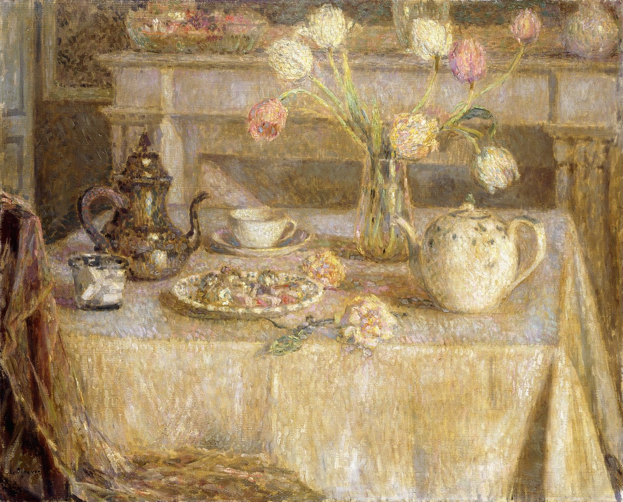 Den hvite duken; La Nappe Blanche av Henri Eugene Augustin Le Sidaner