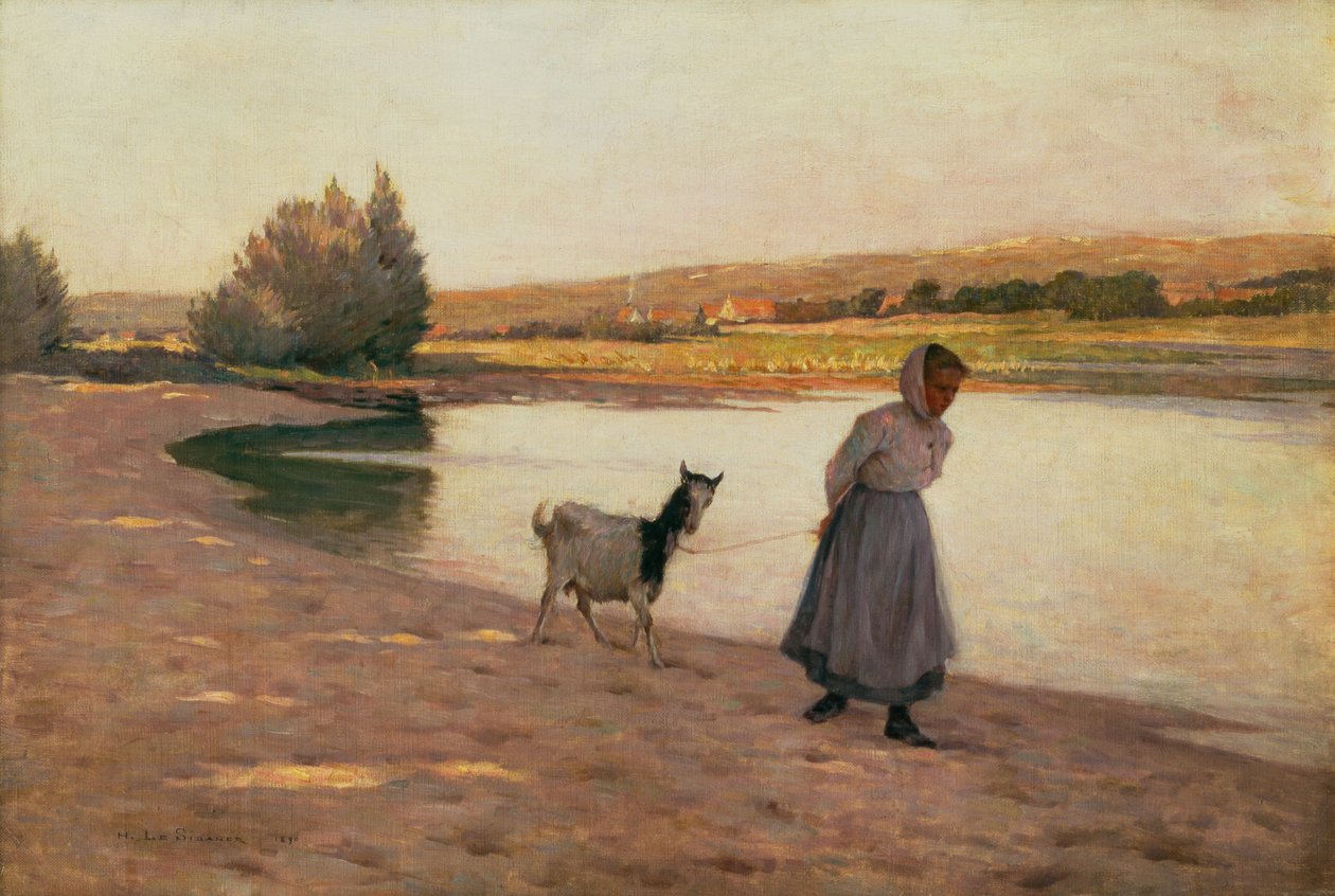 Kvinne trekker en geit av Henri Eugene Augustin Le Sidaner