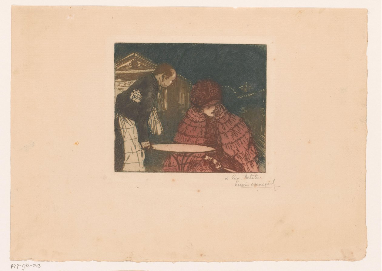 Kvinne på en terrasse med servitør av Henri Evenepoel (signed by artist)