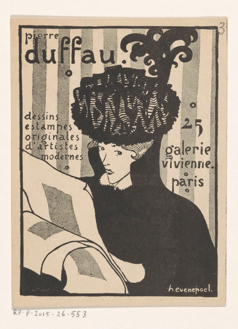 Visittkort til kunsthandler Pierre Duffau i Paris av Henri Evenepoel
