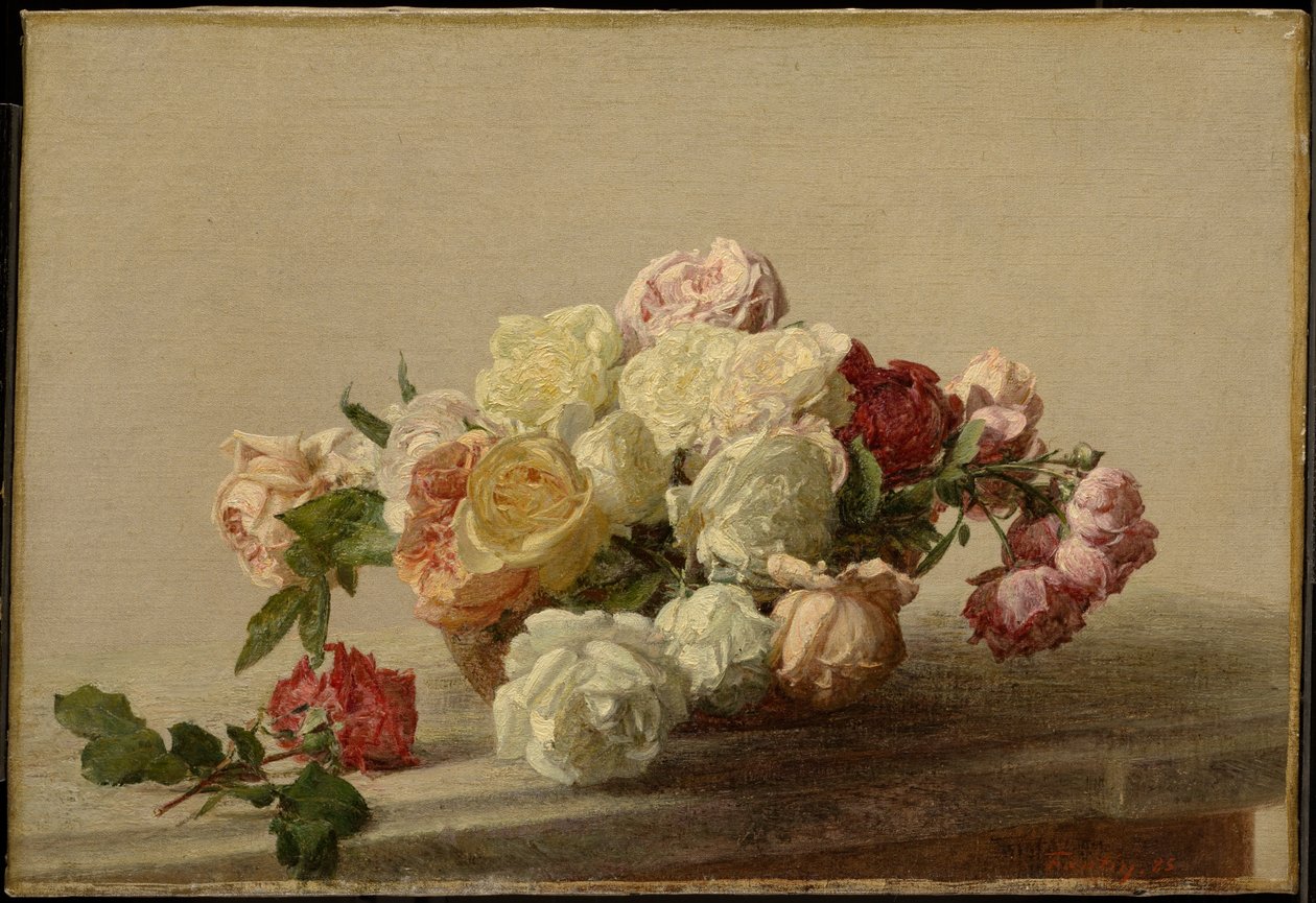 Skål med roser på et marmorbord av Henri Fantin-Latour