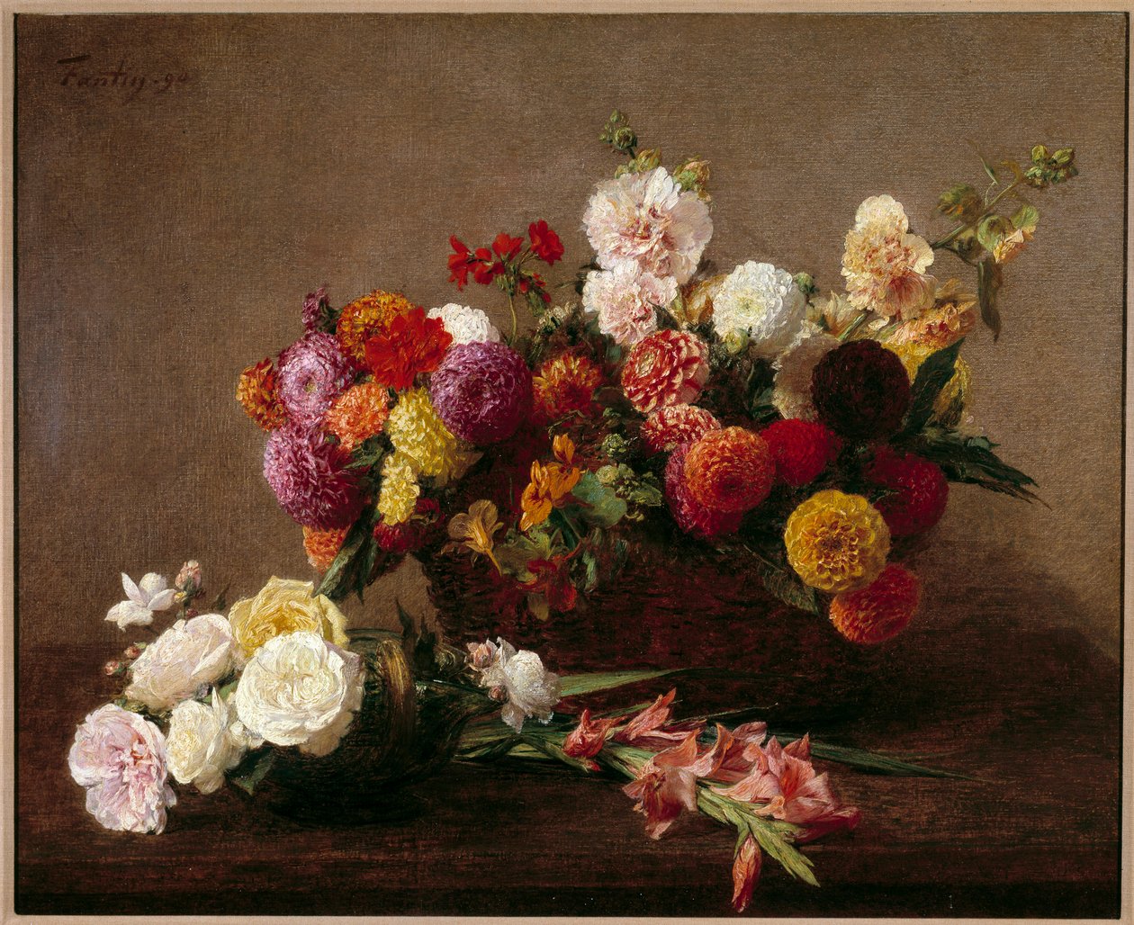 Her er blomster fra midtsommeren Maleri av Henri Fantin Latour av Ignace Henri Jean Fantin Latour