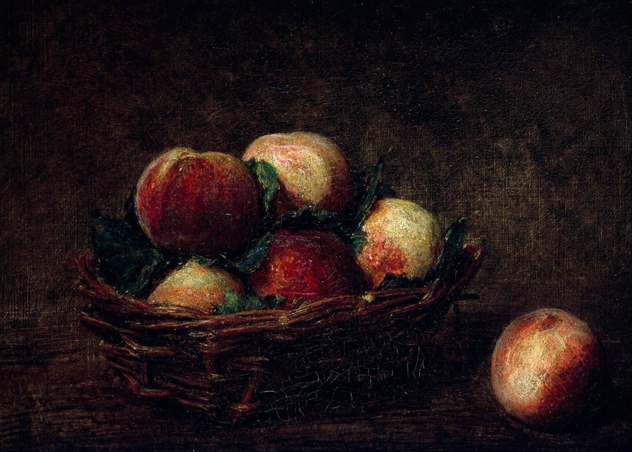 Stilleben med fersken. Maleri av Henri Fantin-Latour (Fantin Latour av Henri Fantin-Latour