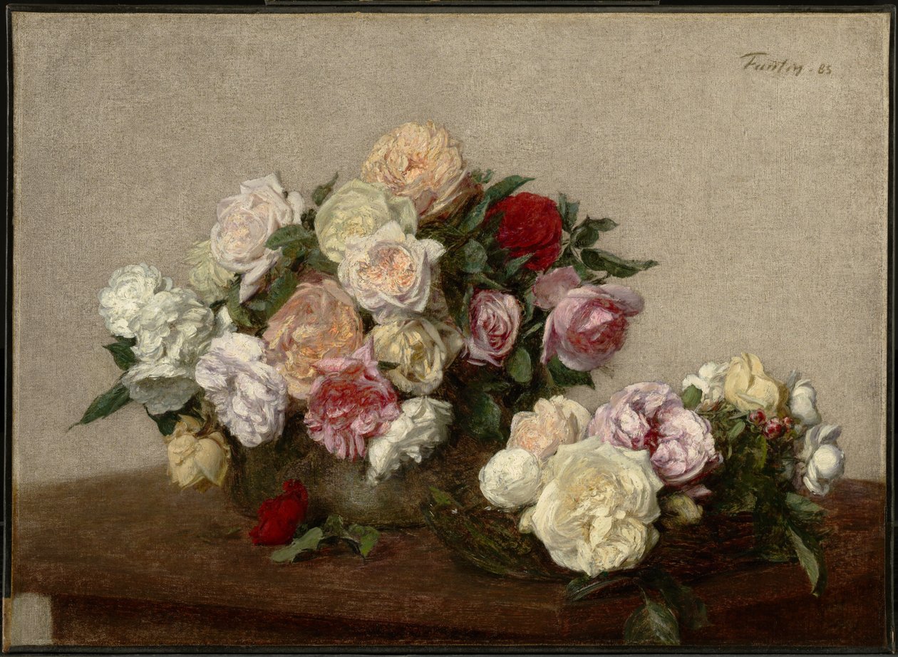 Roser i en skål og på et fat av Henri Fantin-Latour