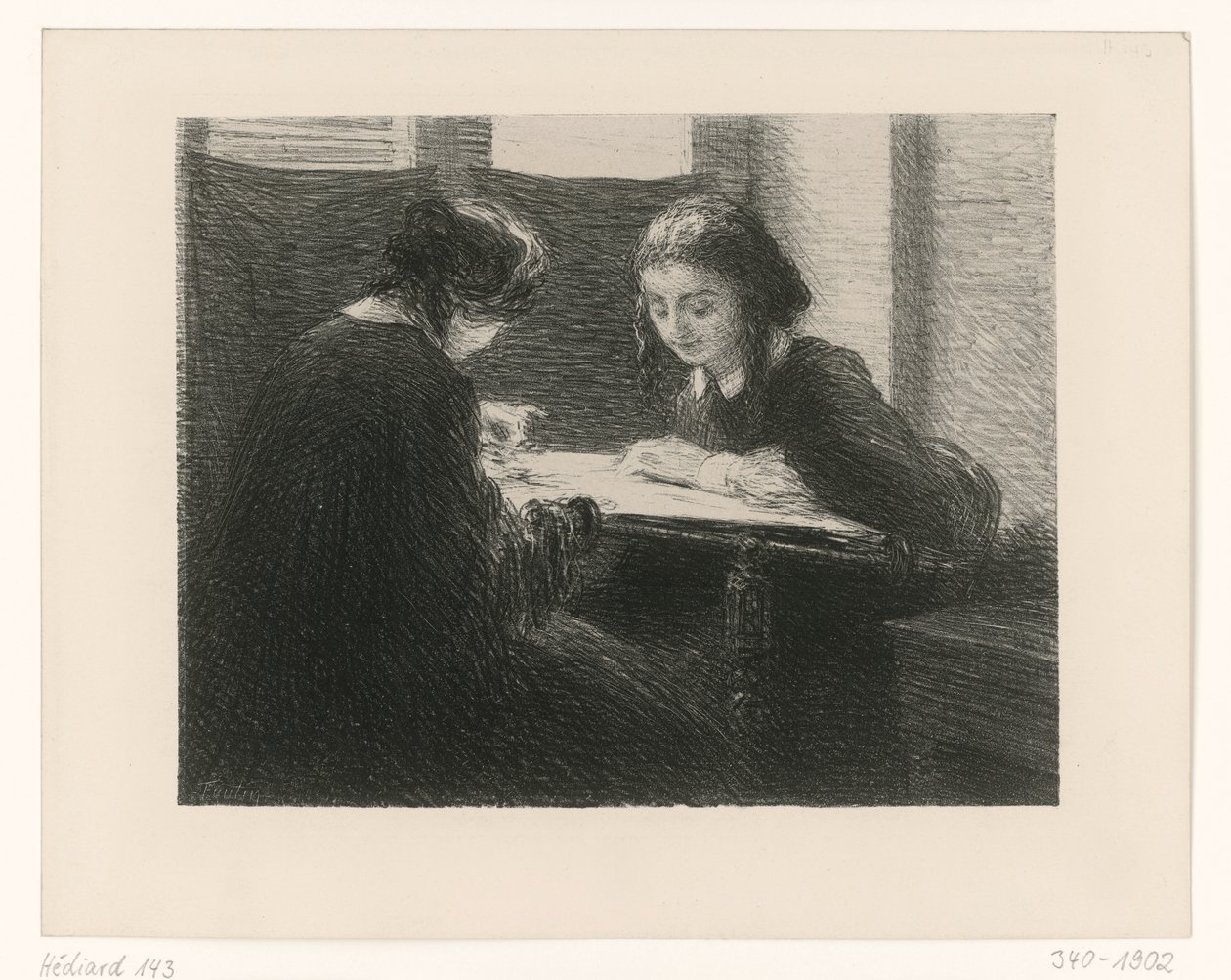 Kvinner som klistrer. To damer ved bordet av Henri Fantin-Latour