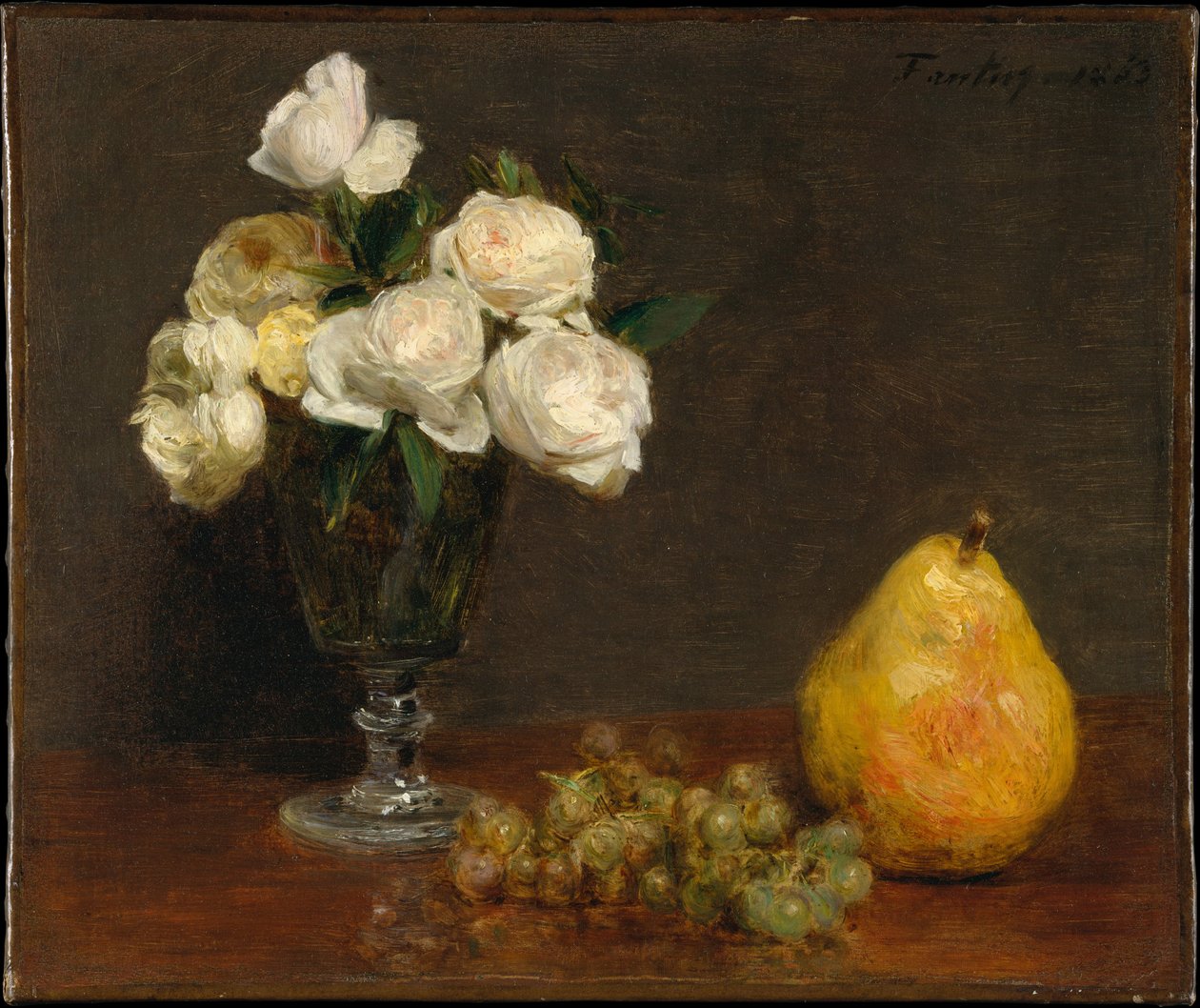 Stilleben med roser og frukt av Henri Fantin-Latour