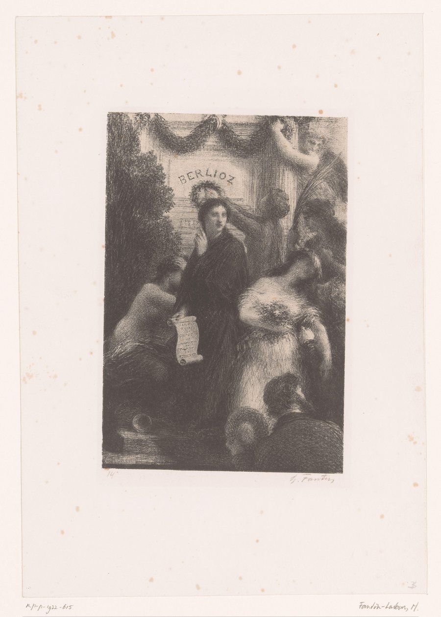 Allegoriske skikkelser ved graven til Berlioz Apoteose Livet og verkene til Hector Berlioz (serietittel) av Ignace Henri Jean Fantin Latour
