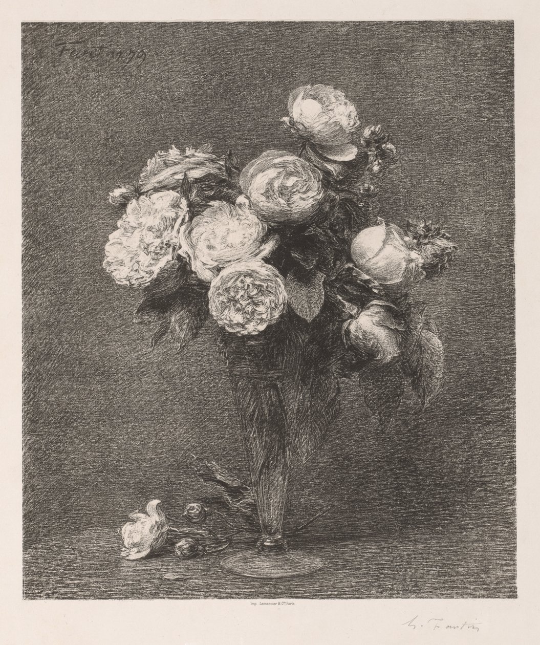 Bukett med roser av Ignace Henri Jean Fantin Latour