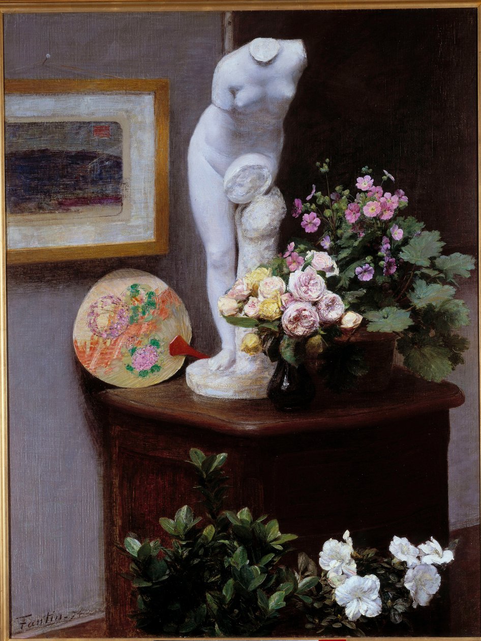 Blomster og gjenstander Maleri av Henri Fantin Latour (Fantin-Latour av Ignace Henri Jean Fantin Latour