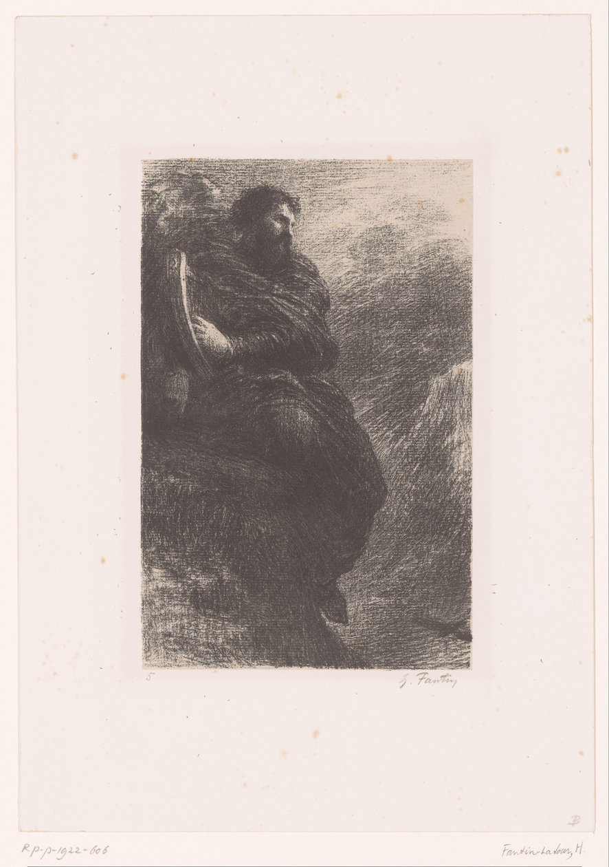 Harold spiller på harpen sin i fjellet Harold og Italia. Dansetime montagnes Livet og verkene til Hector Berlioz (serietittel) av Ignace Henri Jean Fantin Latour