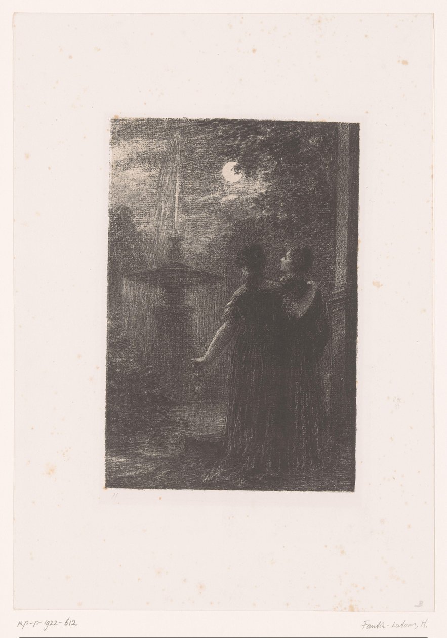 Héro og Ursule ved en fontene i måneskinnet Béatrice et Bénédict. Acte I. Nocturne Life and works of Hector Berlioz (serietittel) av Ignace Henri Jean Fantin Latour