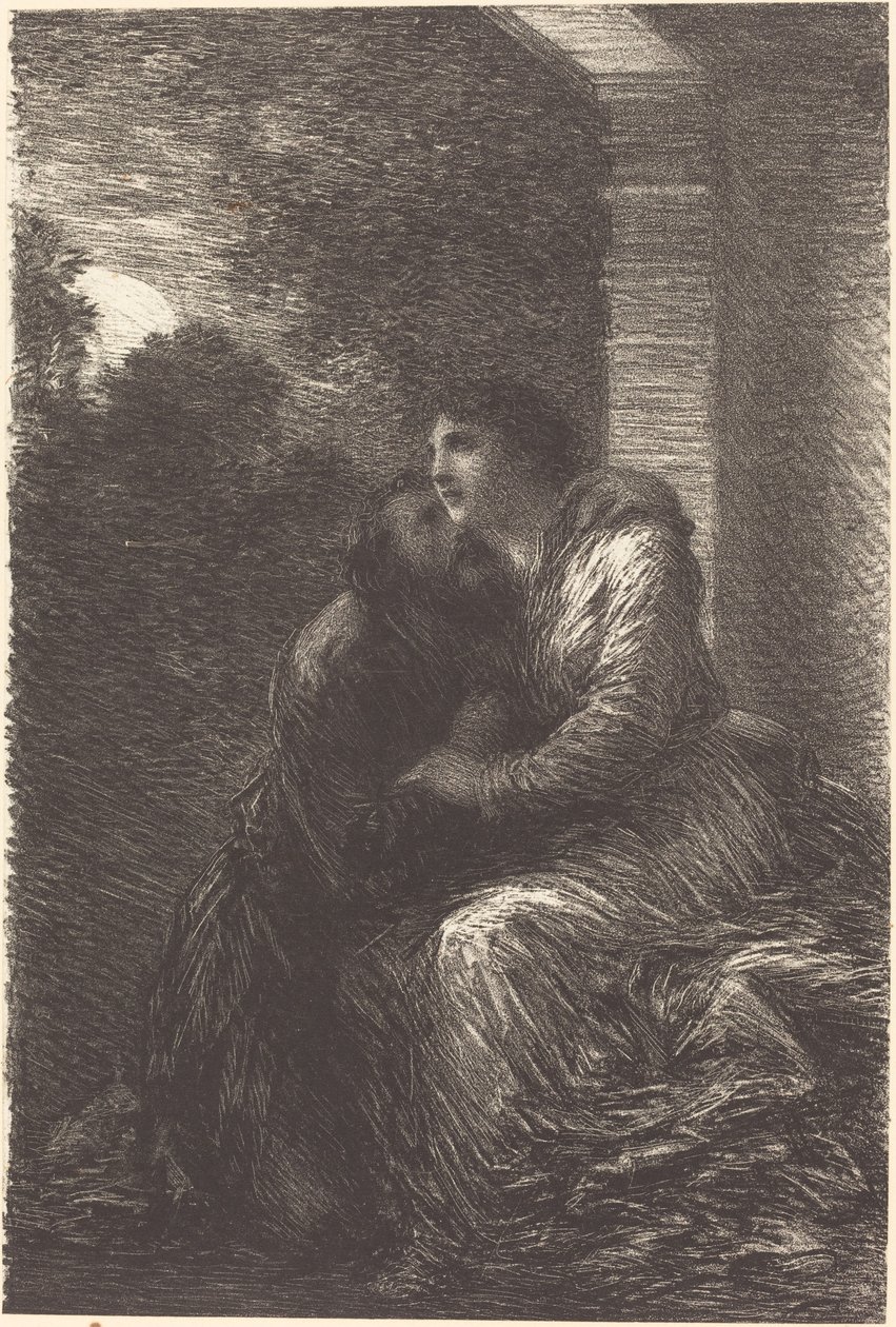 Kjærlighetsscene fra akt III av "Lohengrin" av Ignace Henri Jean Fantin Latour