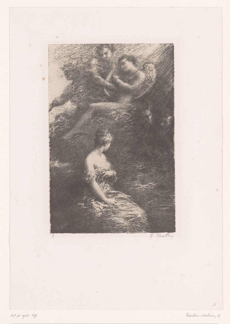 Marguerite dukker opp for Faust og Mephisto fra himmelen La Damnation de Faust. Apparition de Marguerite Livet og verkene til Hector Berlioz (serietittel) av Ignace Henri Jean Fantin Latour