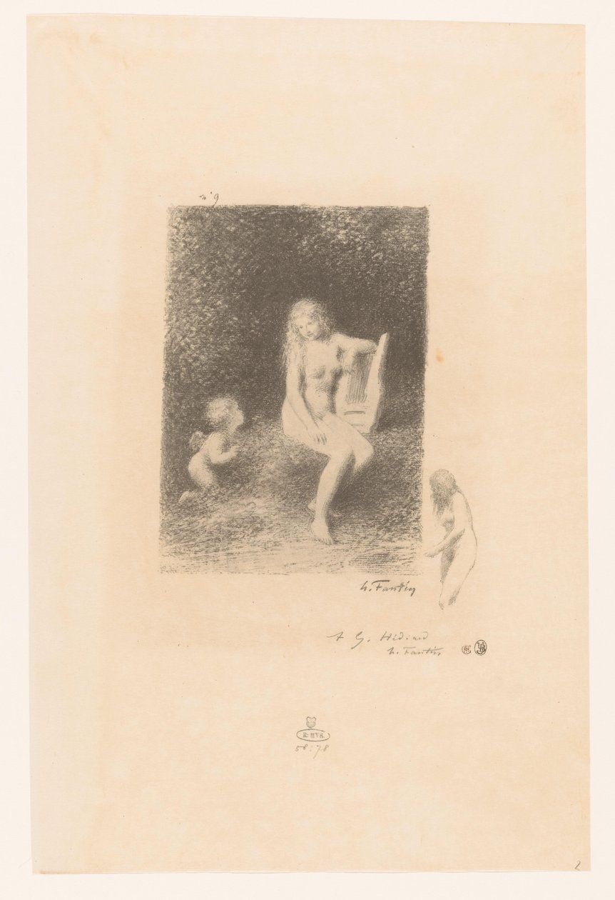 Muze van de muziek med Amor Dette er hva de neste Naiadene sang XXI Gedichten van André Chénier (serietittel) Illustrasjoner til diktene til André Chénier (serietittel) av Ignace Henri Jean Fantin Latour