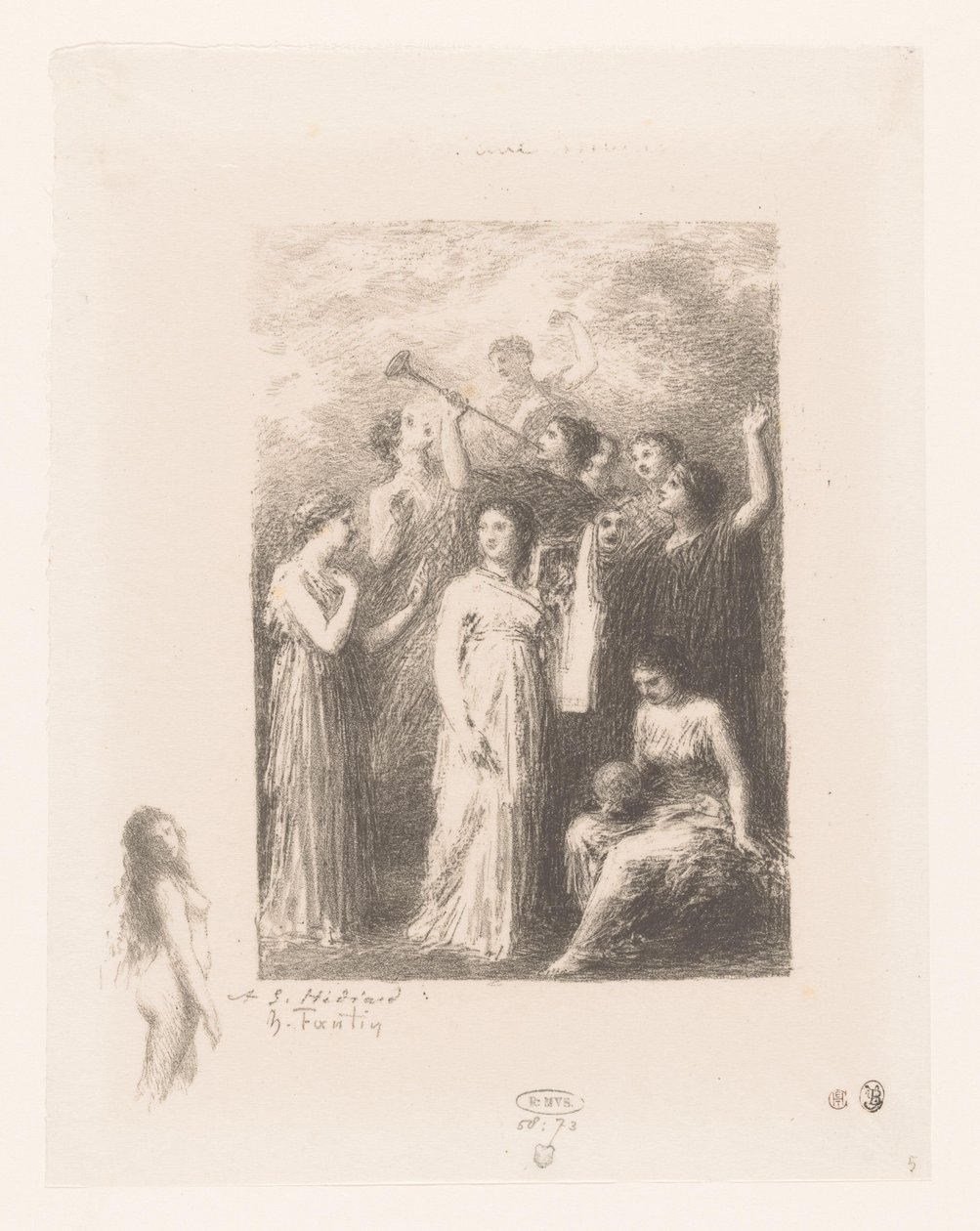 Negen muzen van de Olympus Frontispice: The Blind Gedichten van André Chénier (serietittel) Illustrasjoner til diktene til André Chénier (serietittel) av Ignace Henri Jean Fantin Latour