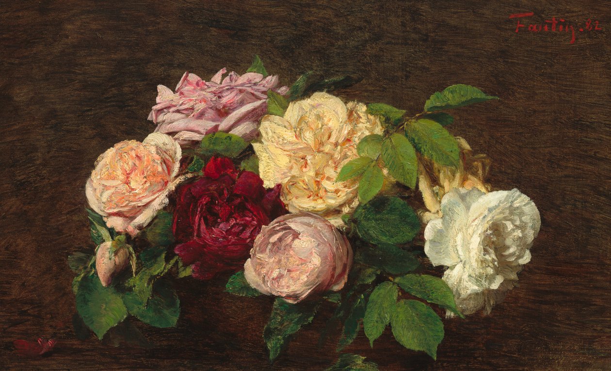 Roses de Nice på et bord, 1882. av Ignace Henri Jean Fantin Latour