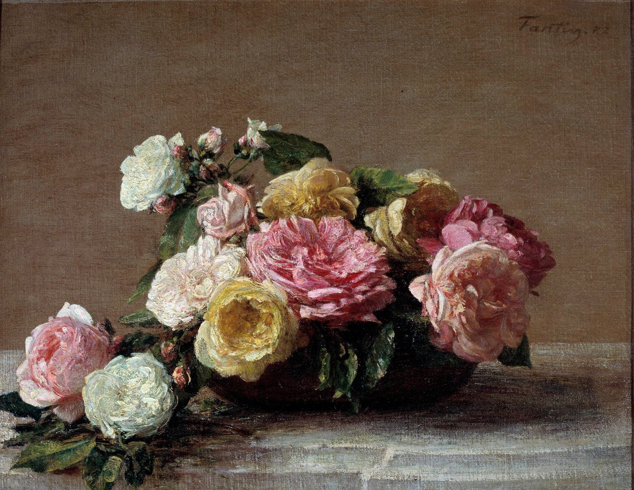 Roses in a Cup Painting av Henri Fantin Latour (Fantin-Latour av Ignace Henri Jean Fantin Latour