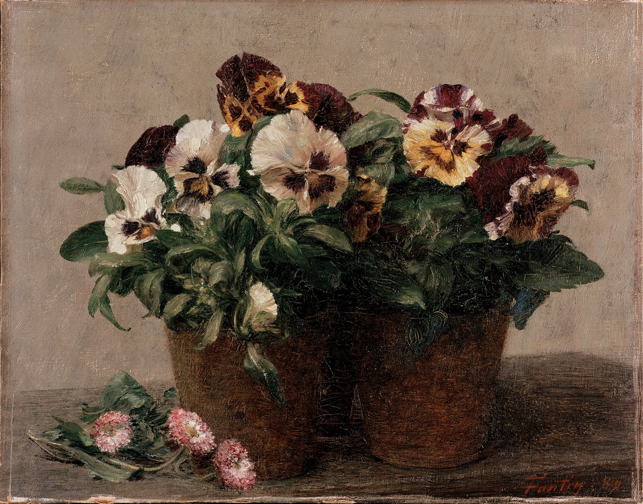 Stilleben: Stemorblomster og tusenfryd, 1880 av Ignace Henri Jean Fantin Latour
