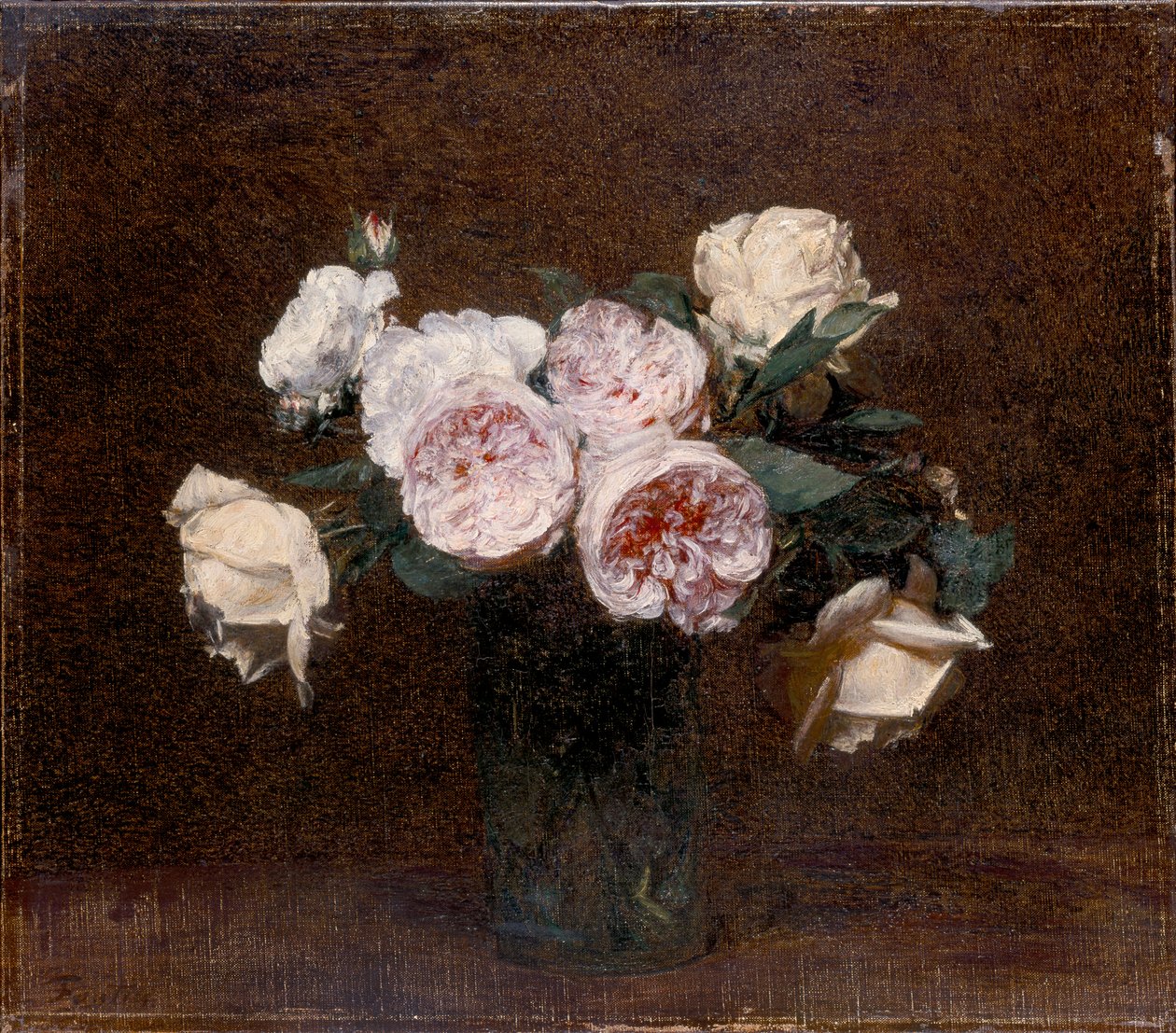 Stilleben: rosa, hvite og gule roser, 1894 av Ignace Henri Jean Fantin Latour