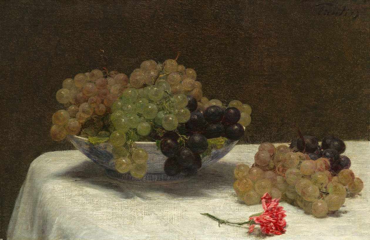 Stilleben med druer og en nellik av Ignace Henri Jean Fantin Latour