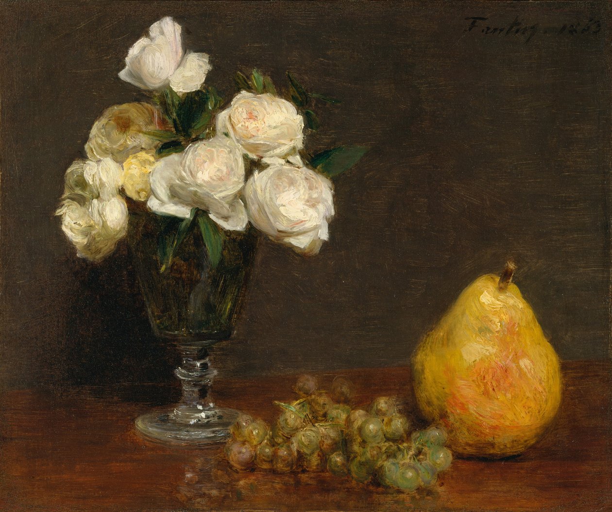 Stilleben med roser og frukt, 1863. av Ignace Henri Jean Fantin Latour