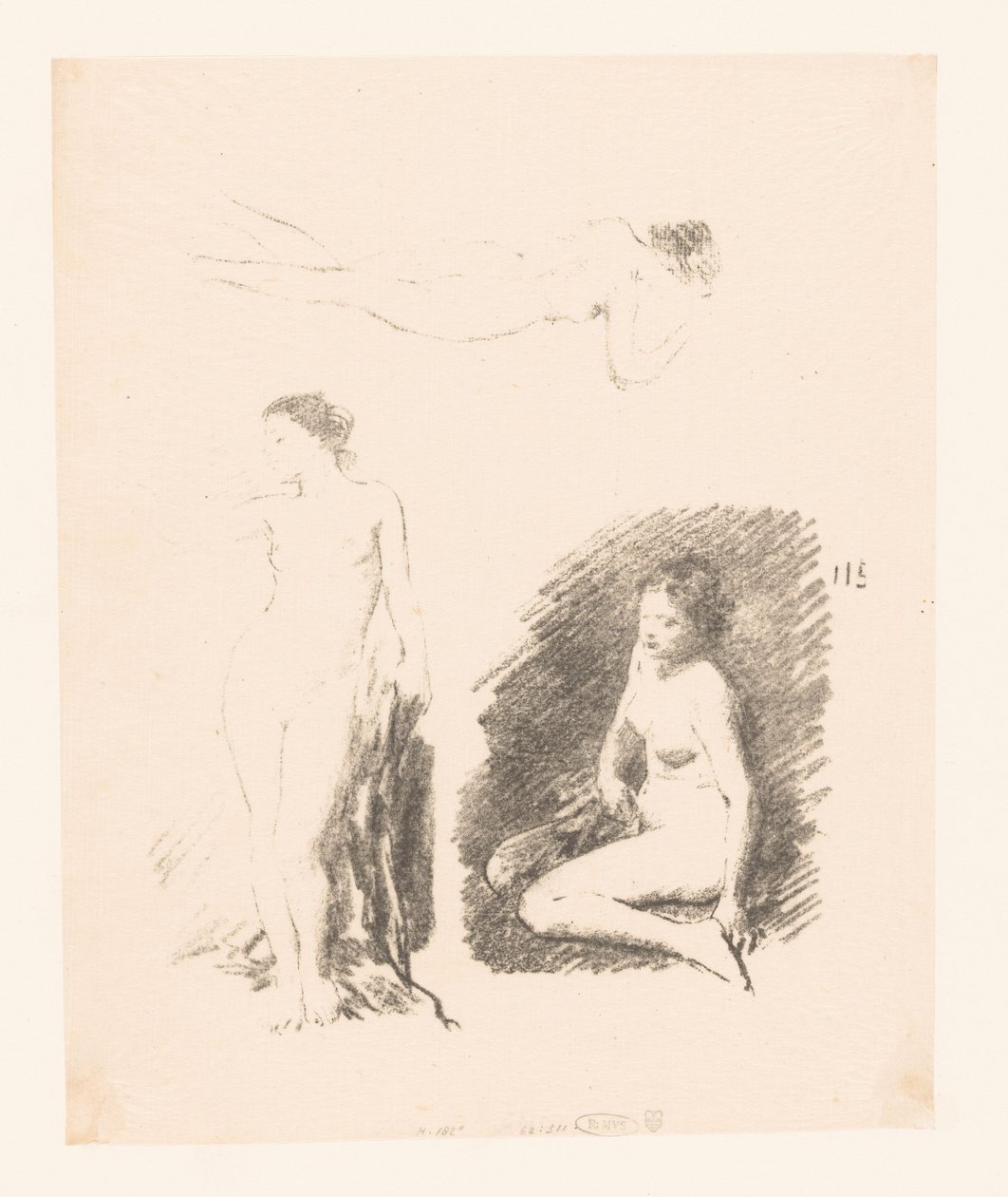 Studieark med tre nakne kvinner av Ignace Henri Jean Fantin Latour
