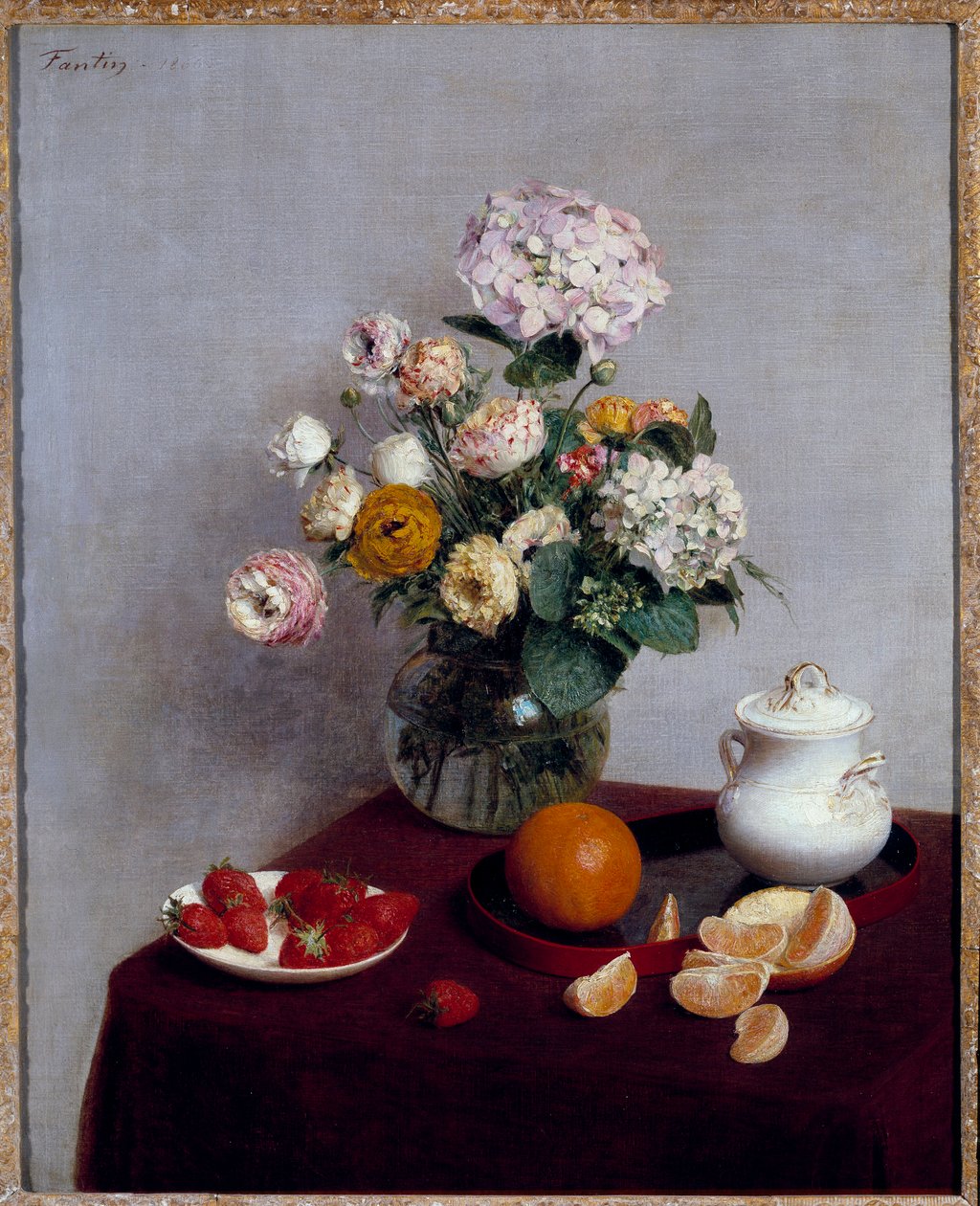 Sommerblomster og fruktmaleri av Henri Fantin Latour (Fantin-Latour av Ignace Henri Jean Fantin Latour