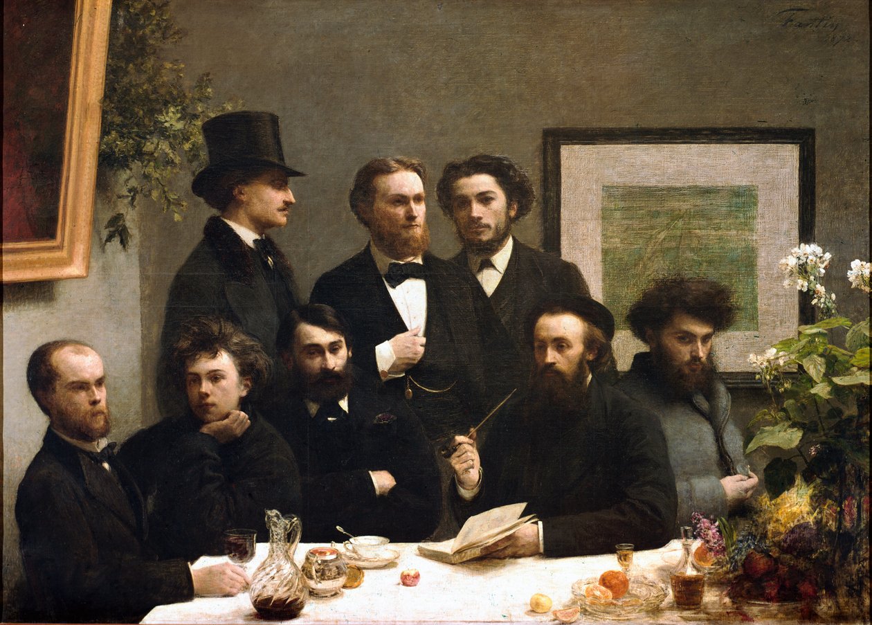 Bordhjørne: fra venstre til høyre: Paul Verlaine, Arthur Rimbaud, Elzear Bonnier, Leon Valade, Emile Blemont, Jean Aicart, Ernest d