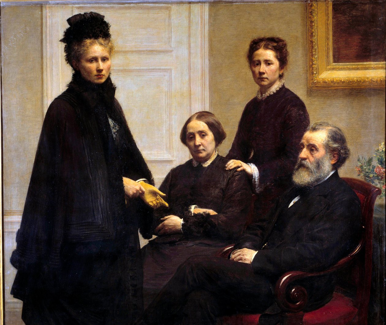 Dubourg-familien Mr og Mrs Dubourg og deres døtre: Victoria, kona til kunstneren, og Charlotte representert i sorg. Maleri av Henri Fantin Latour (Fantin-Latour av Ignace Henri Jean Fantin Latour