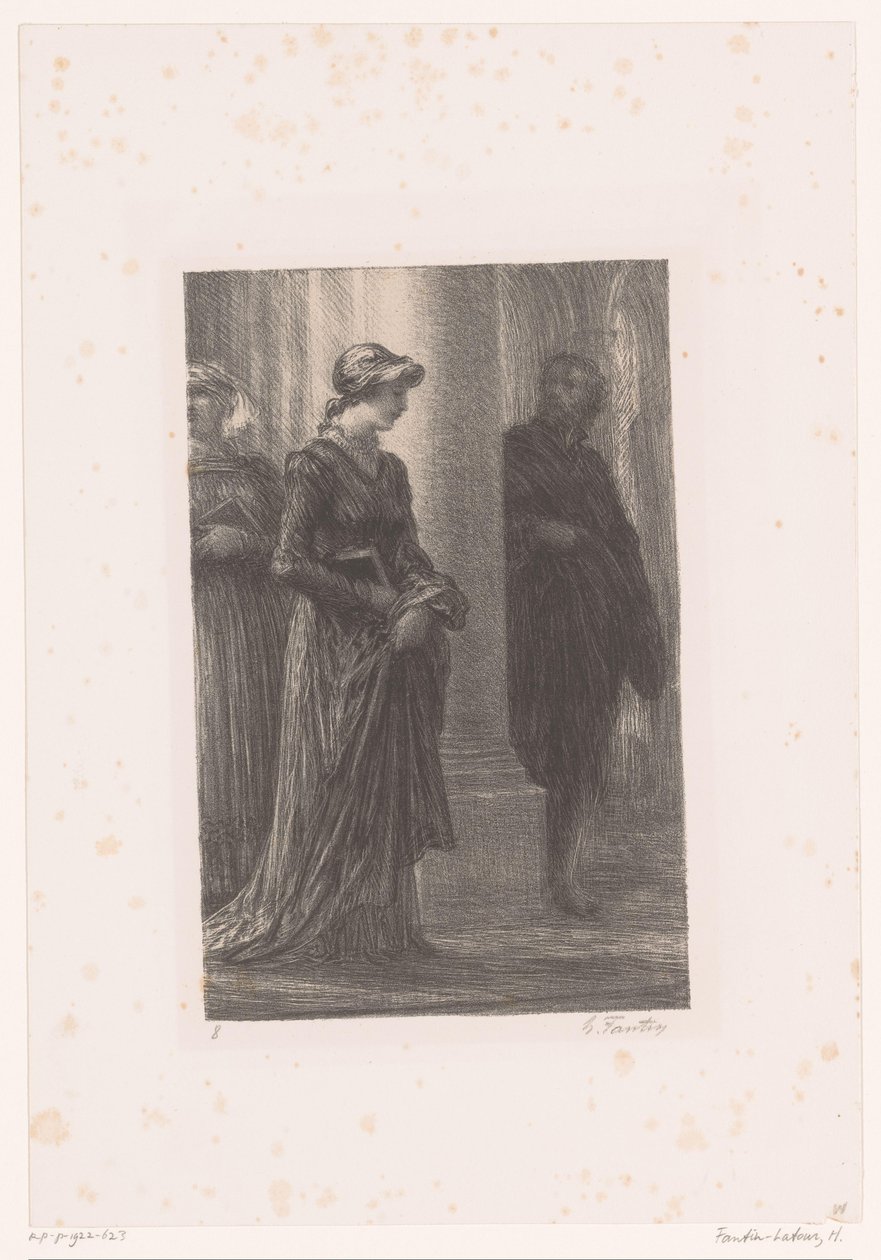 Walther von Stolzing legger merke til Eva Pogner i kirken Mestersangerne i Nürnberg. Akt I. Rencontre de Walther et d