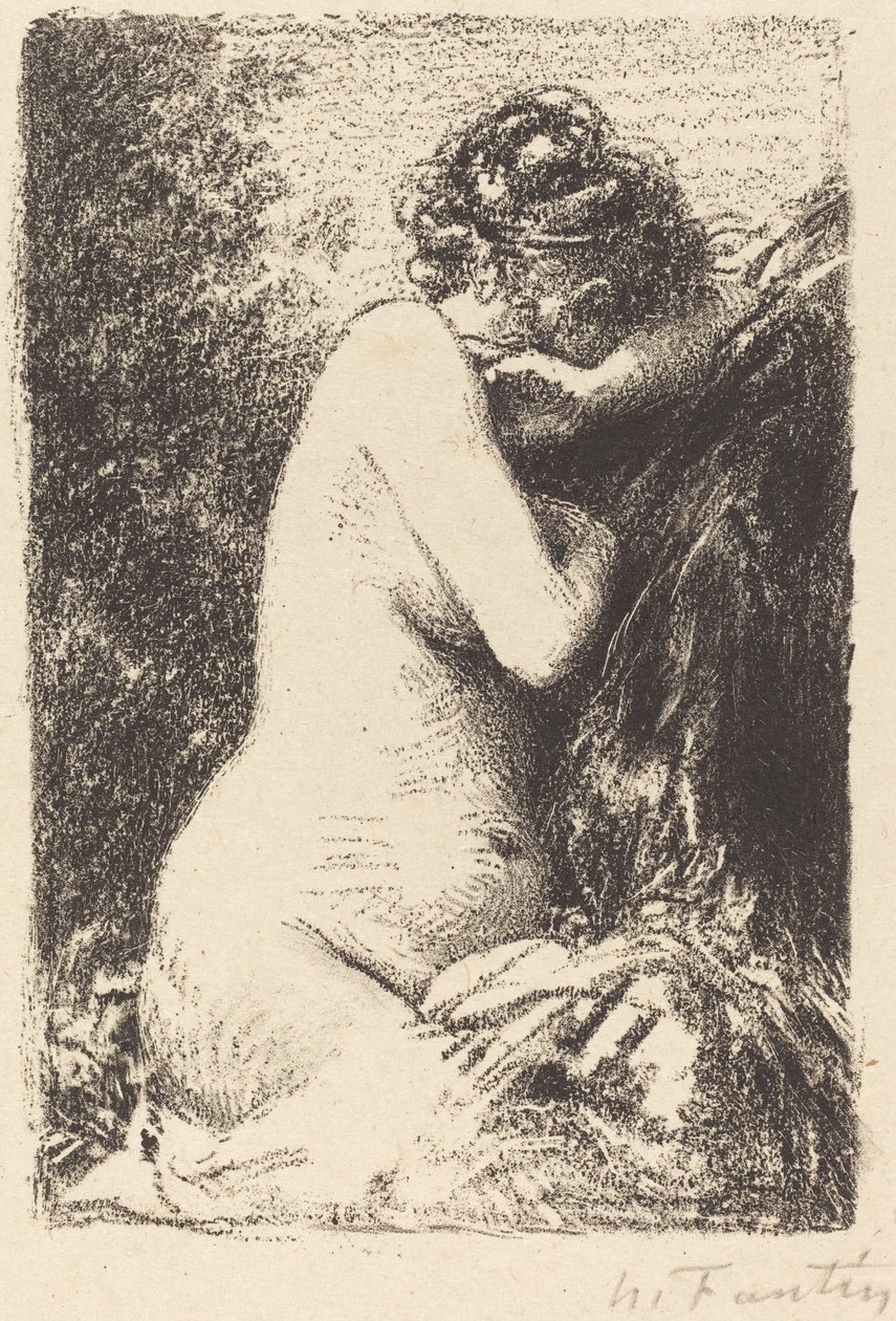 Weeper: Studie av en naken kvinne, sittende med profil til høyre av Ignace Henri Jean Fantin Latour