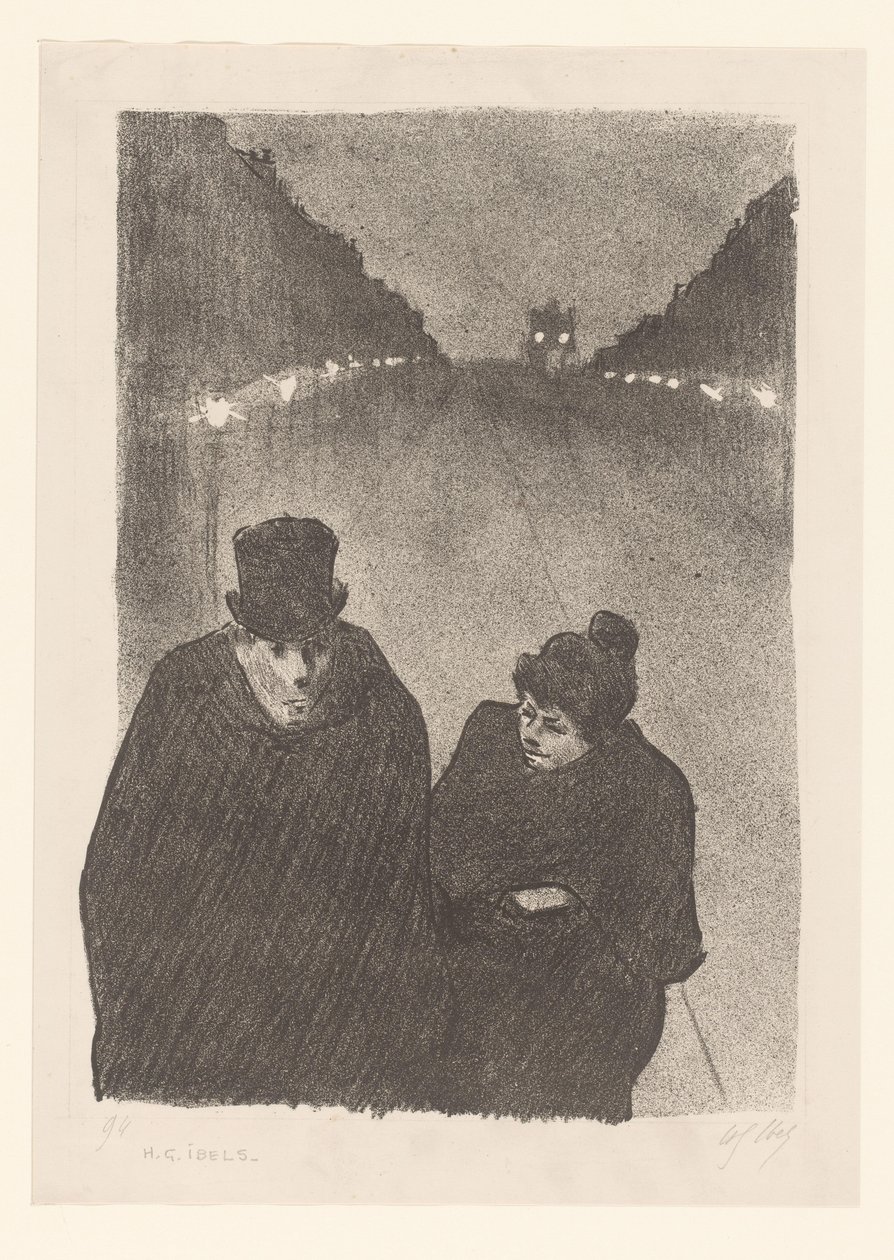 Mann og kvinne på gaten om natten av Henri Gabriel Ibels (attributed to)