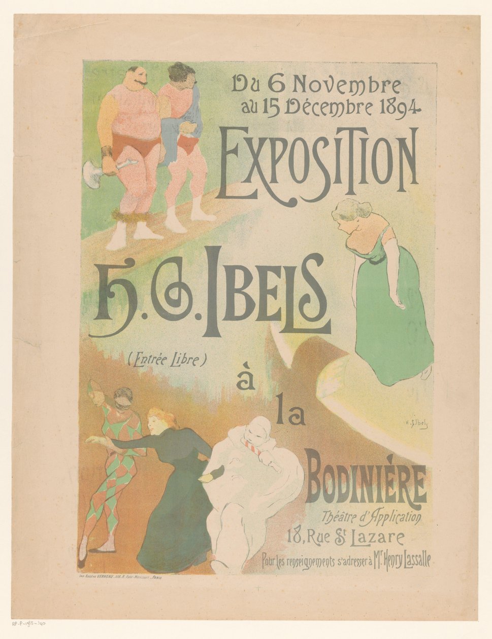 Plakat for utstilling H.G. Ibels i La Bodinière-teatret Utstilling H.G. Ibels à la Bodinière (tittel på objekt) av Henri Gabriel Ibels