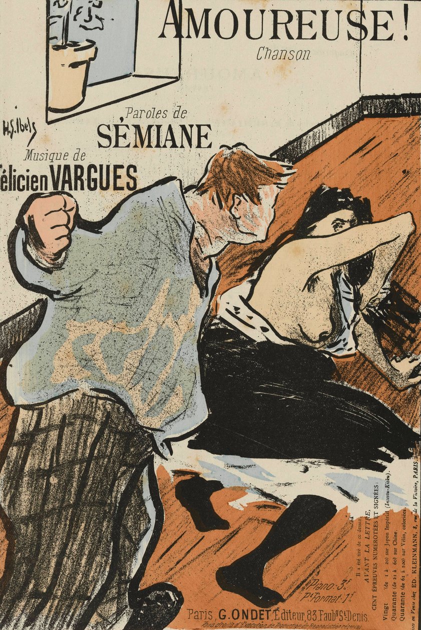Cover av partituret til Amoureuse! av Felicien Vargues, av Ibels, Henri Gabriel (1867-1936). Fargelitografi av Henri Gabriel Ibels