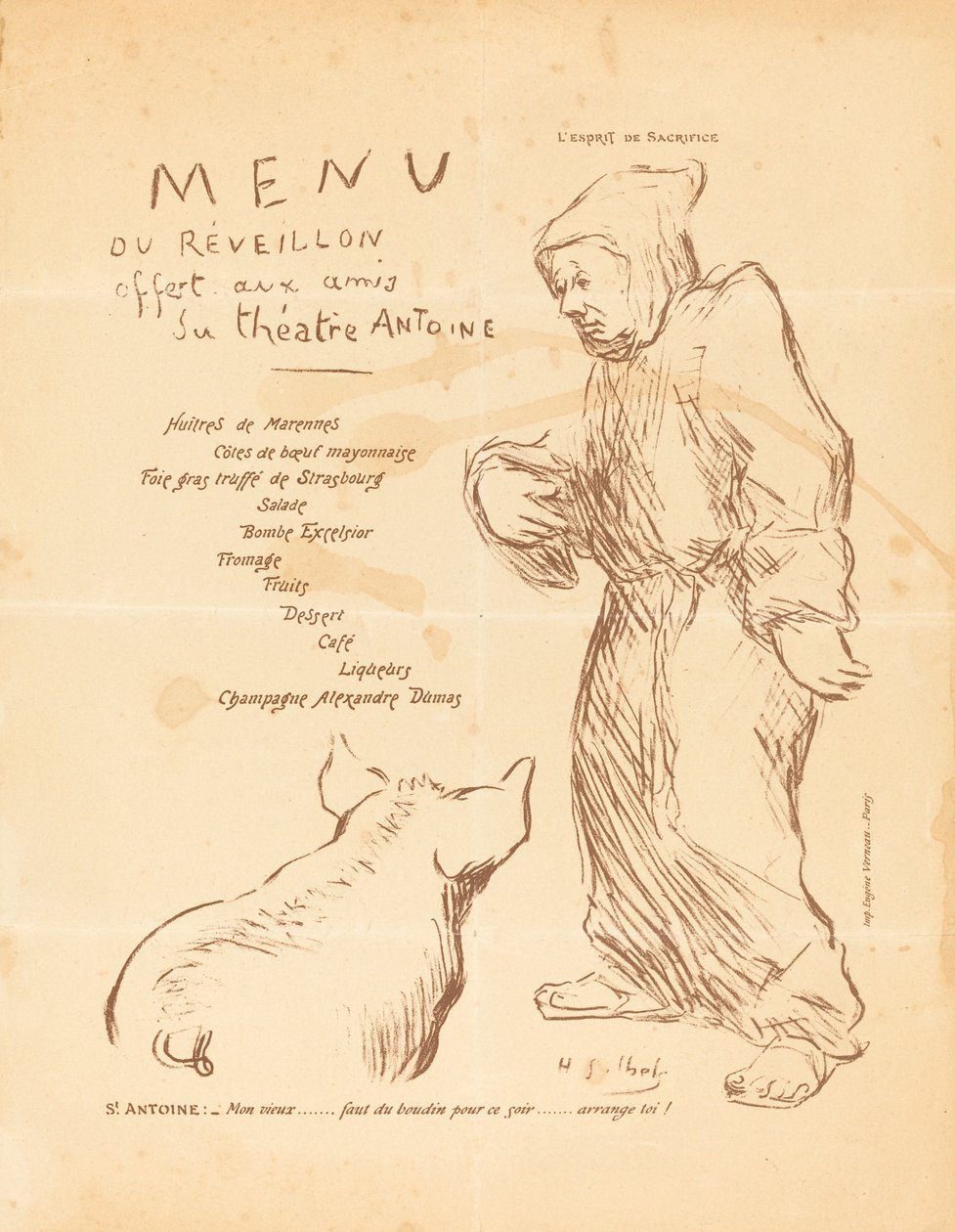 Nyttårsmeny tilbys venner av Antoine Theatre av Henri Gabriel Ibels