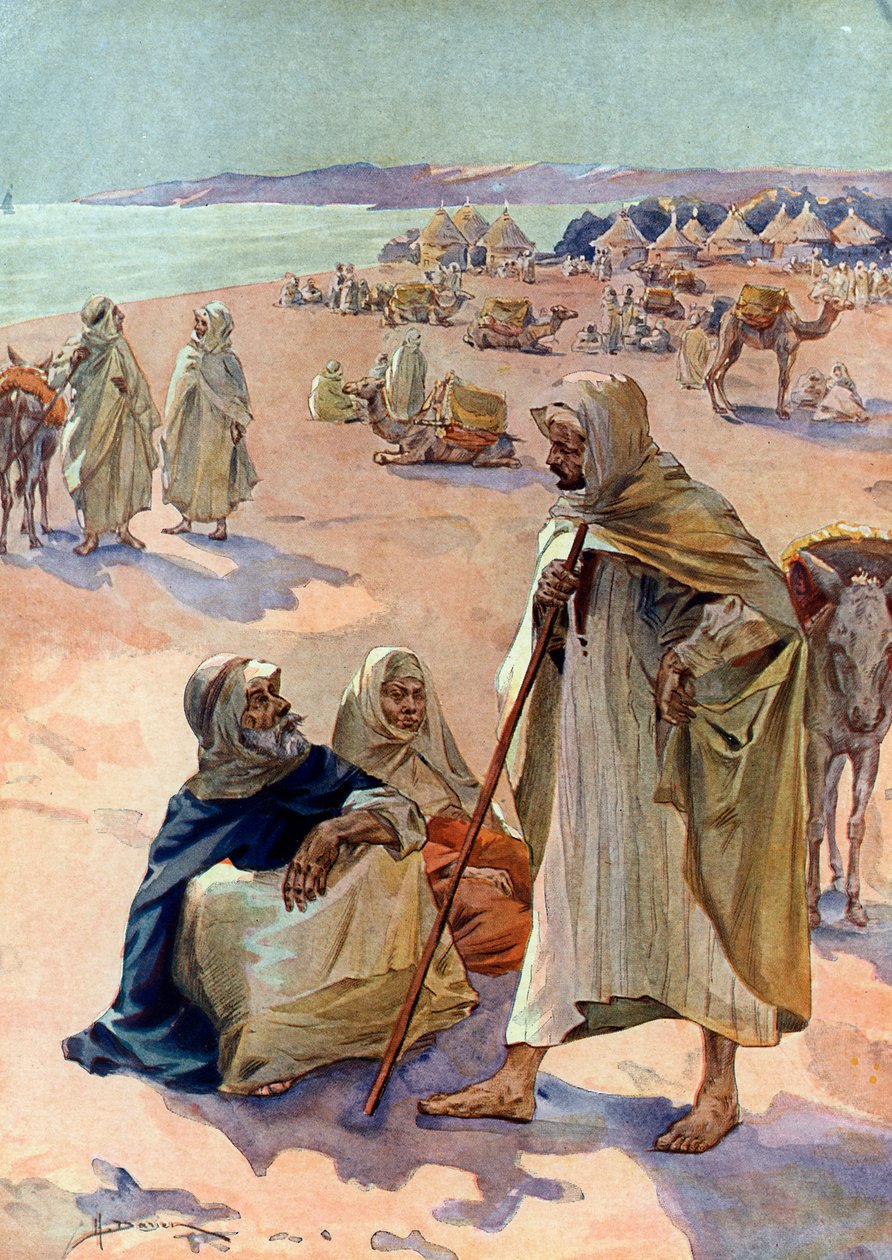 Utsikt over en maurisk Brakna-marsj i Podor-regionen i Senegal, begynnelsen av 1700-tallet (Et maurisk marked nær Podor, Senegal av Henri Gaston Darien