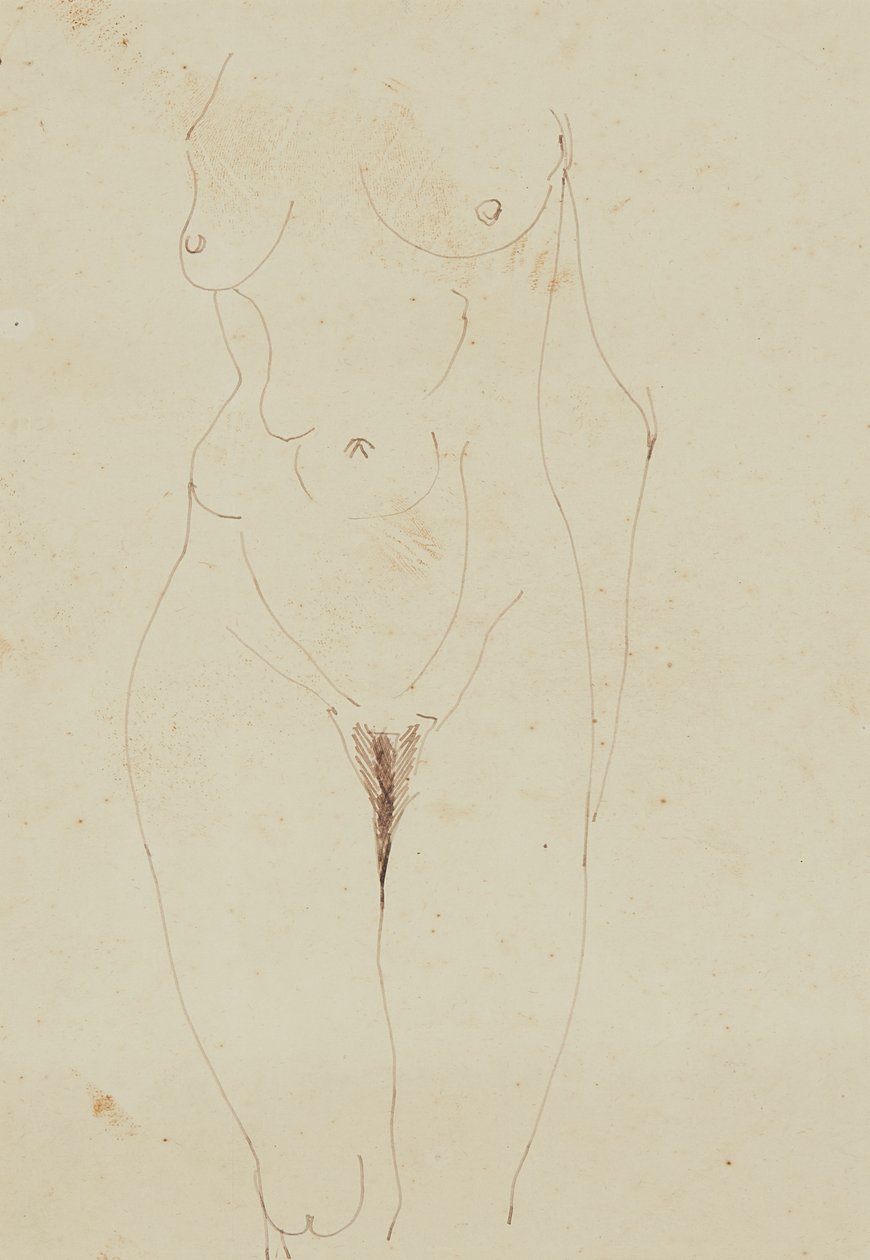 Kvinnelig naken torso (penn og blekk på papir) av Henri Gaudier Brzeska