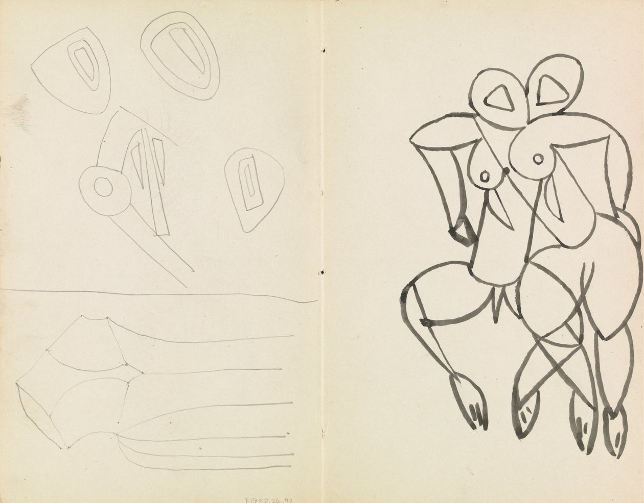 Fem abstrakte skisser og studier for mannlige og kvinnelige figurer av Henri Gaudier Brzeska