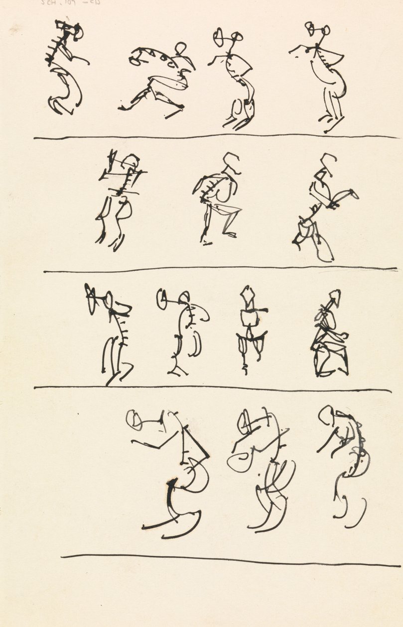 Fire registre over fjorten dansende figurer av Henri Gaudier Brzeska