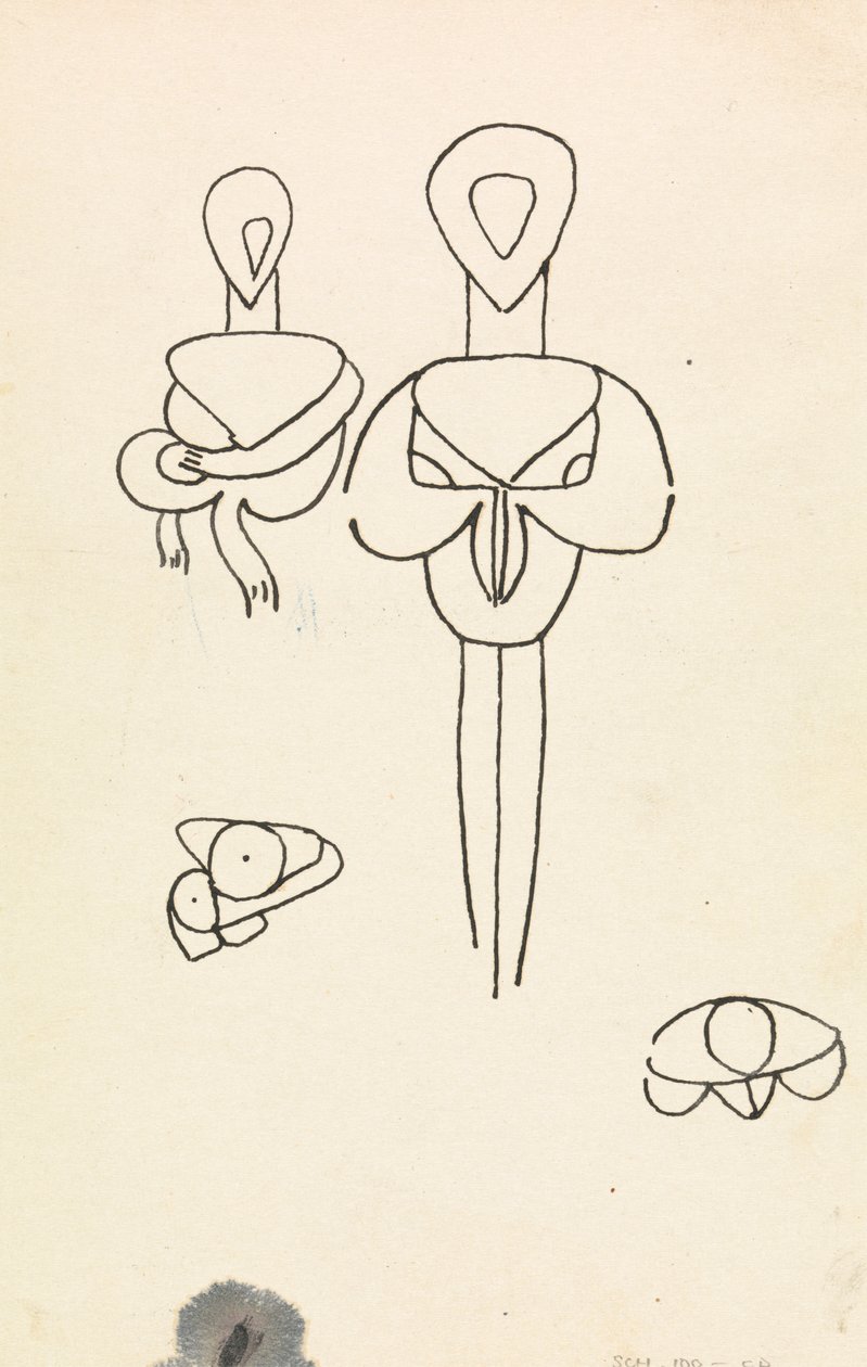 Fire studier for to figurdesign av Henri Gaudier-Brzeska