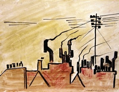London Roof (blekk og farget kritt på papir) av Henri Gaudier Brzeska