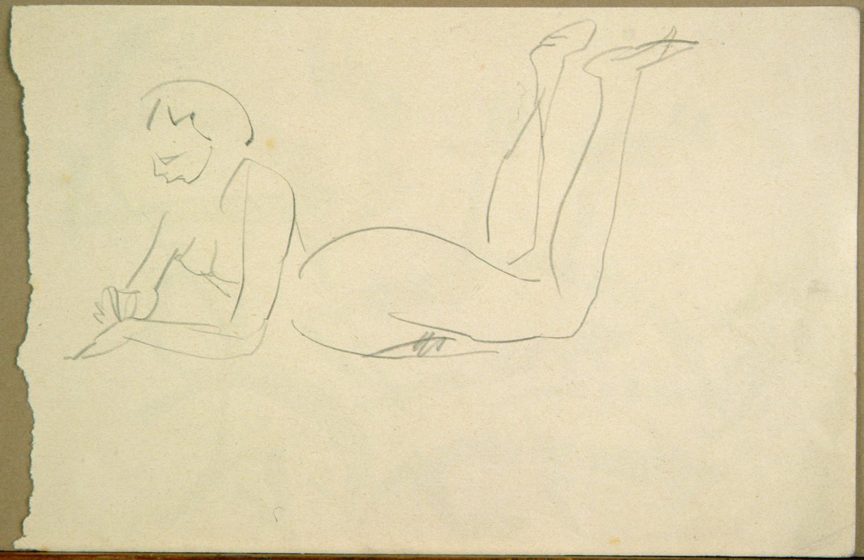 Naken jente som legger seg på gulvet (blekk på papir) av Henri Gaudier Brzeska