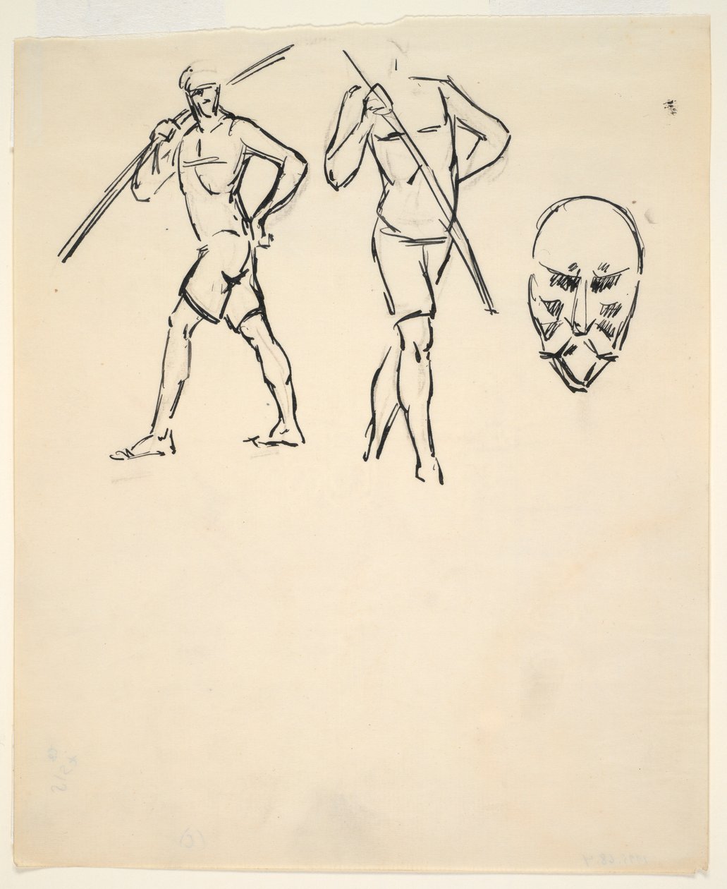 Ark med skisser [To figurer og stilisert hode] av Henri Gaudier Brzeska