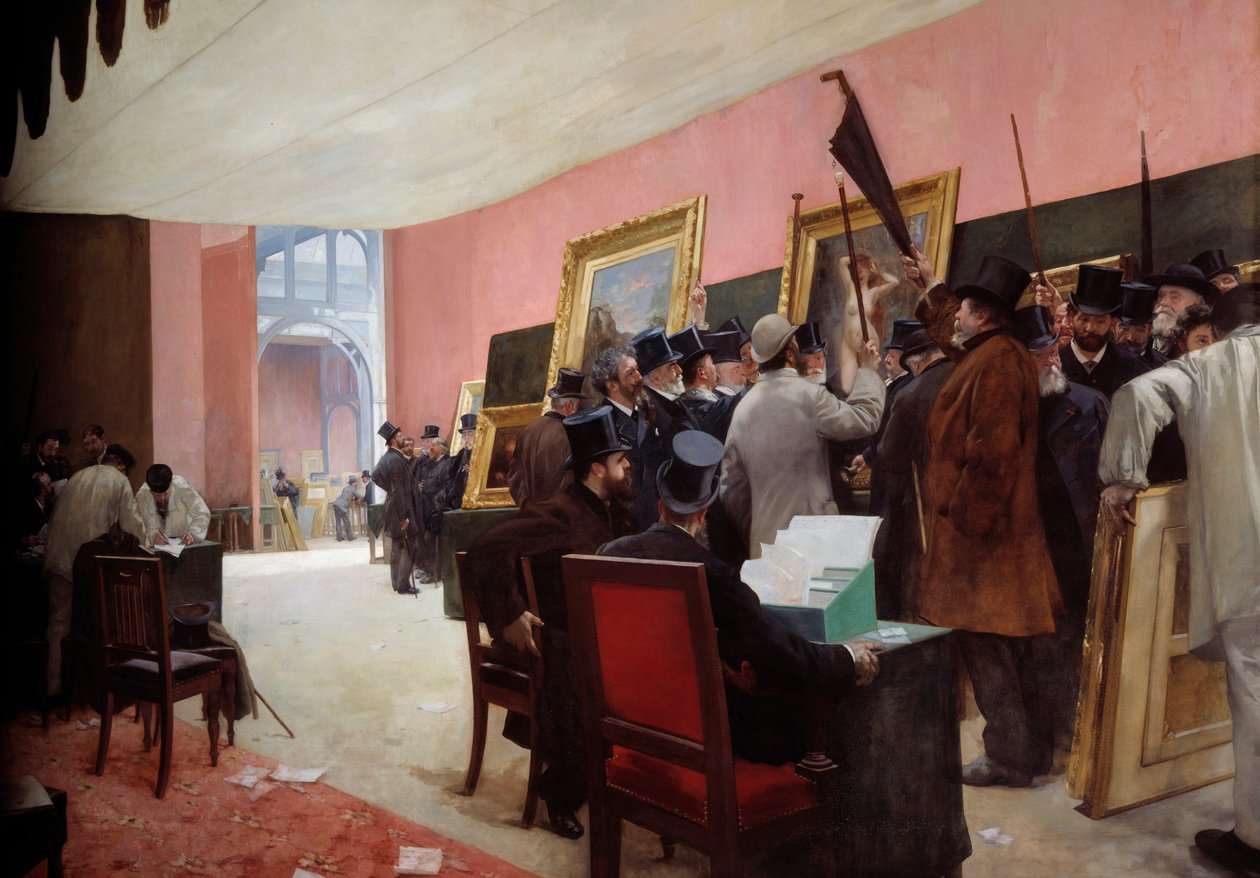 En sesjon med malerjuryen ved Salon des artistes français (1883) ved Palais de l